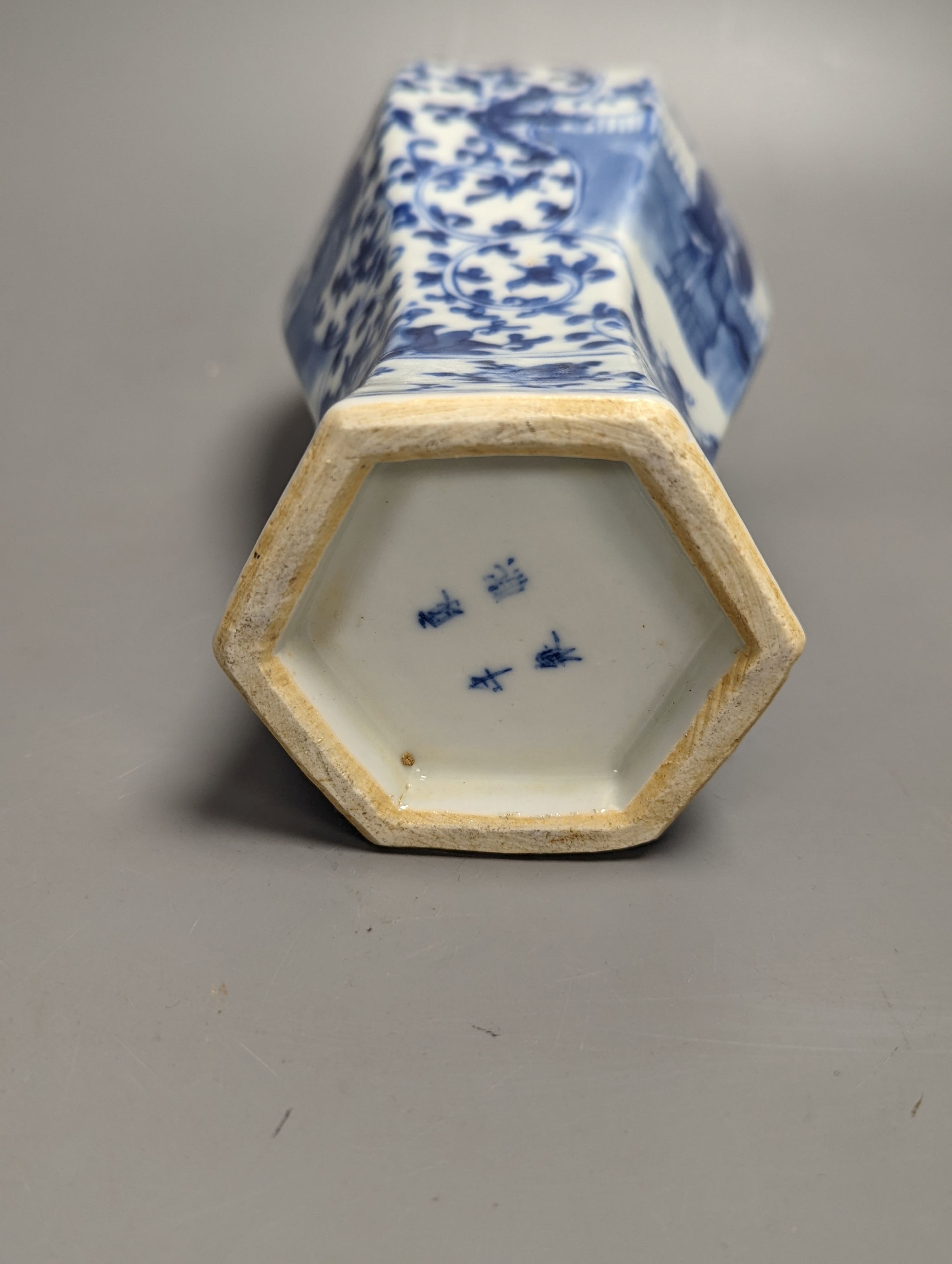 A 19th century Chinese blue and white hexagonal baluster vase, height 23cm